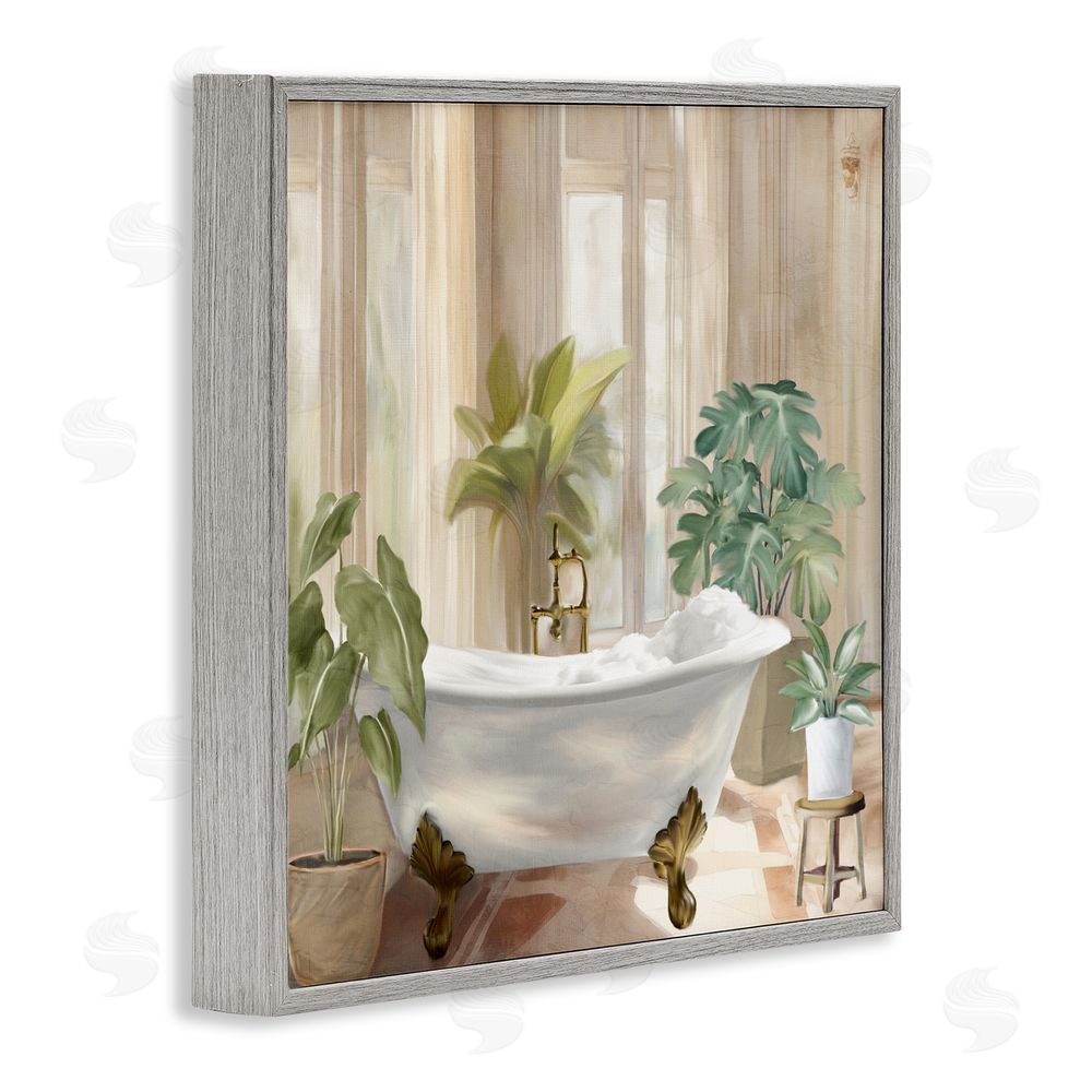 Kim Allen Serenity Bathroom Plants Gray Framed Giclee Wall Art Print