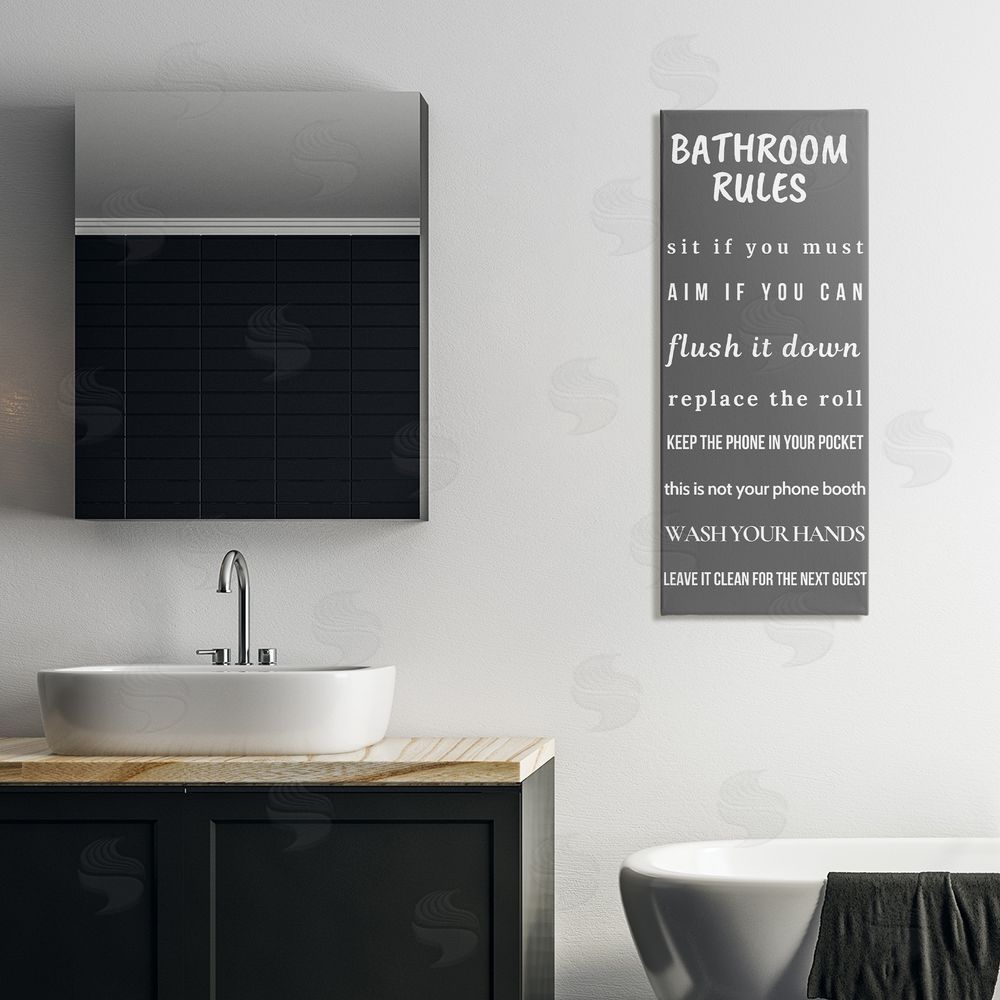 Julia Frost Bathroom Rules Leave It Clean Stretched Canvas Wall Art in Room