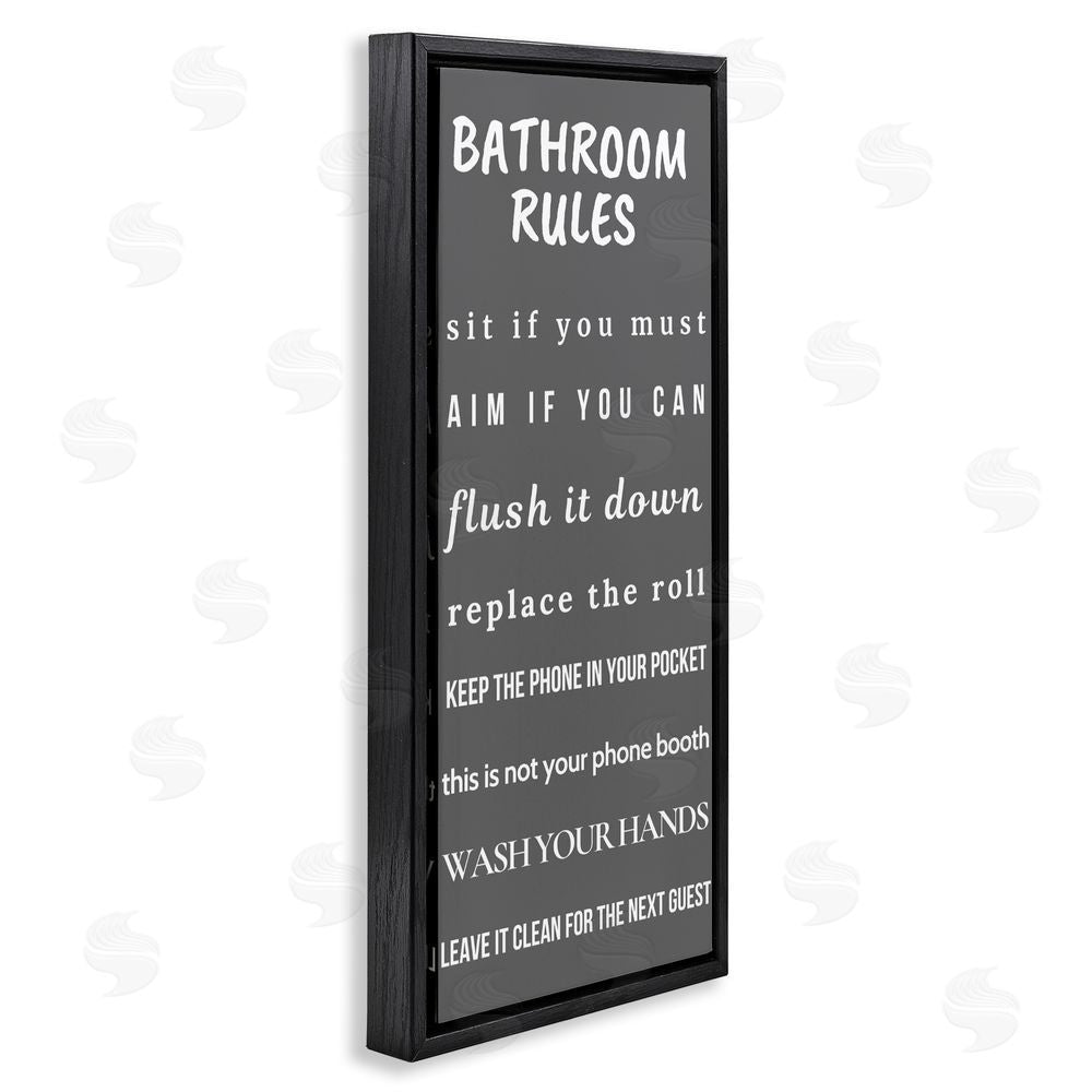 Julia Frost Bathroom Rules Leave It Clean Black Floating Frame Canvas Wall Art Print