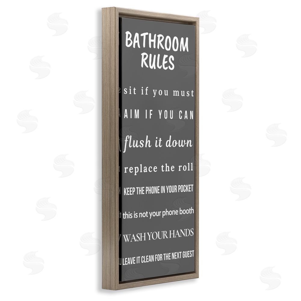 Julia Frost Bathroom Rules Leave It Clean Brown Floating Frame Canvas Wall Art Print