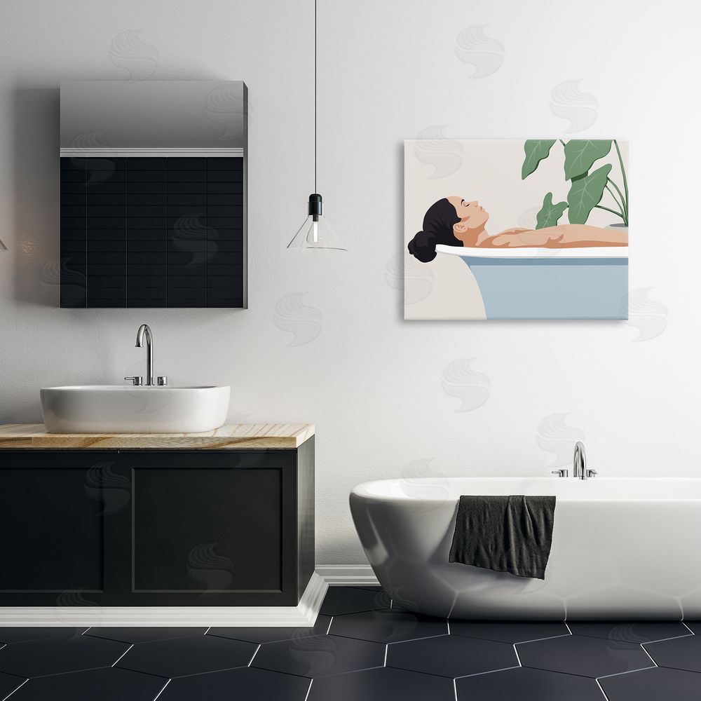 Marcus Prime Tub Relaxation Woman Stretched Canvas Wall Art in Room