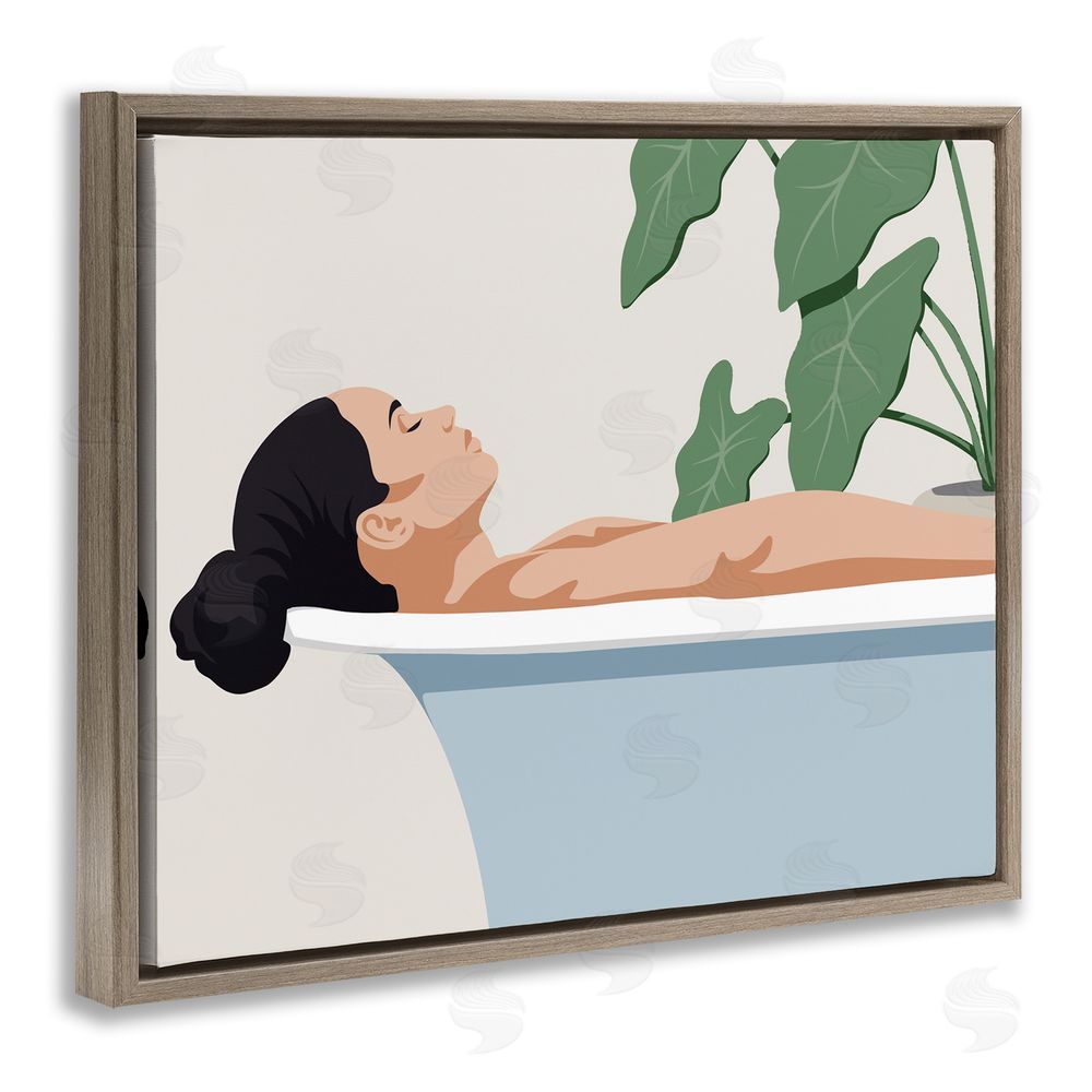 Marcus Prime Tub Relaxation Woman Brown Floating Frame Canvas Wall Art Print