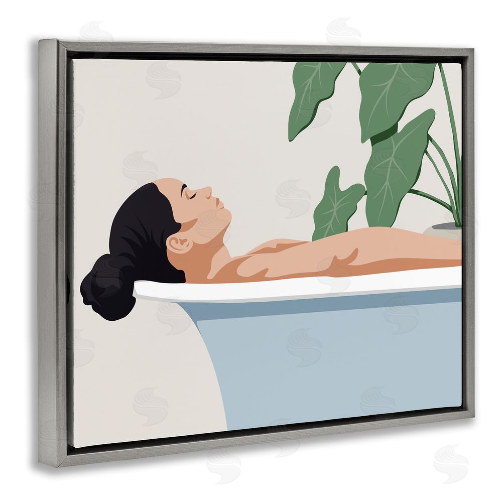 Marcus Prime Tub Relaxation Woman Gray Floating Frame Canvas Wall Art Print