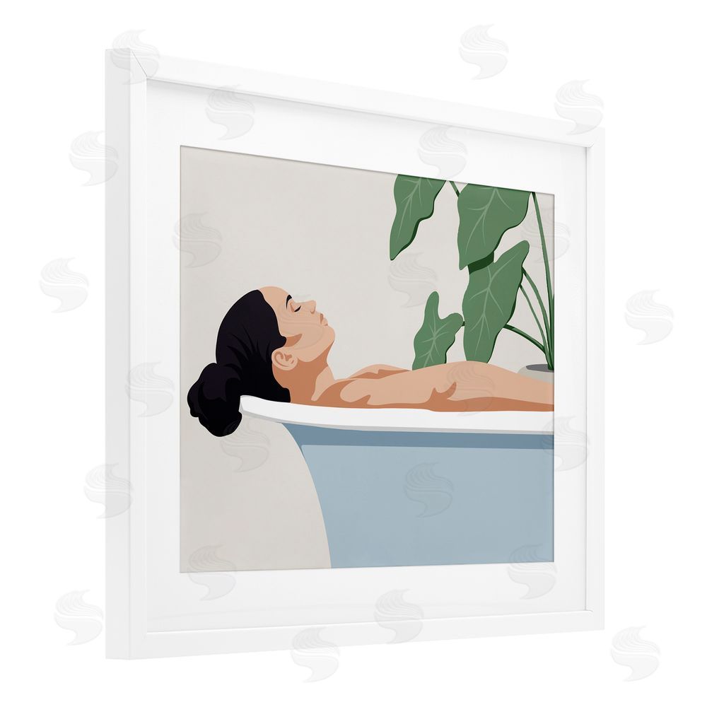 Marcus Prime Tub Relaxation Woman White Framed Print Under Glass Wall Art