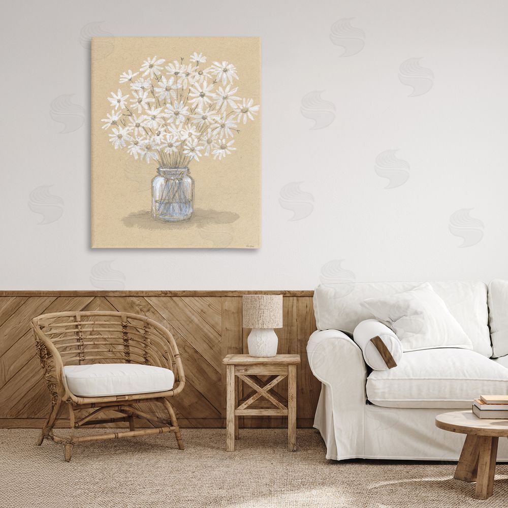 Patti Bishop Daisies Jar Drawing Stretched Canvas Wall Art in Room
