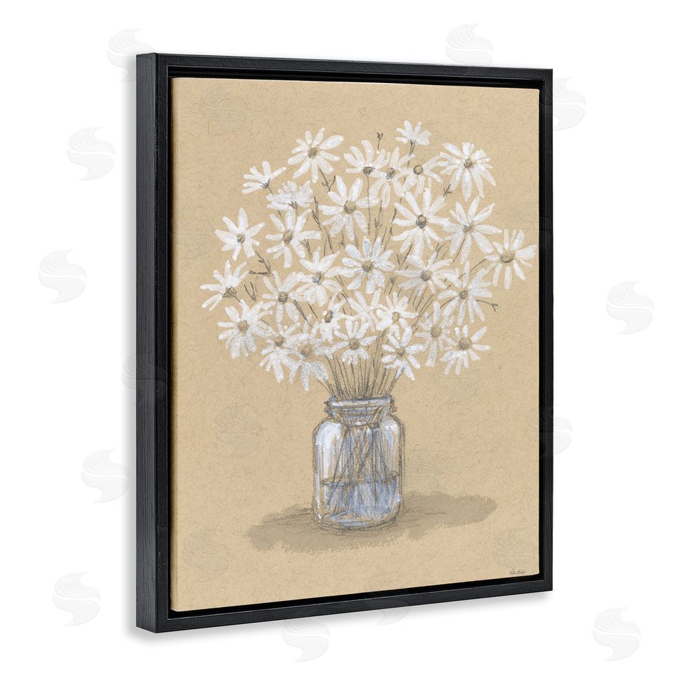 Patti Bishop Daisies Jar Drawing Black Floating Frame Canvas Wall Art Print