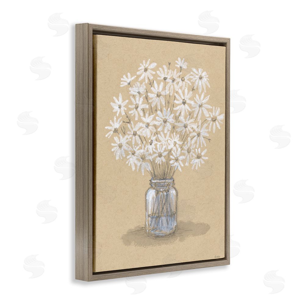 Patti Bishop Daisies Jar Drawing Brown Floating Frame Canvas Wall Art Print