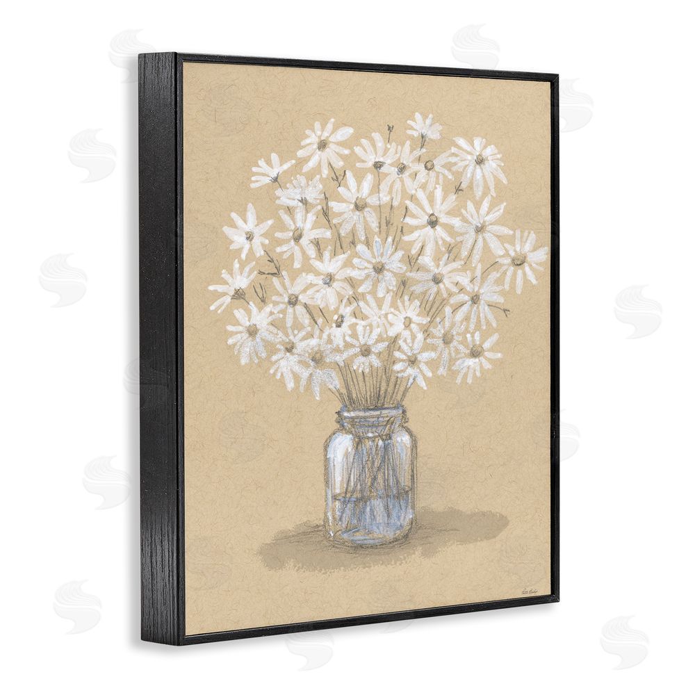 Patti Bishop Daisies Jar Drawing Black Framed Giclee Wall Art Print