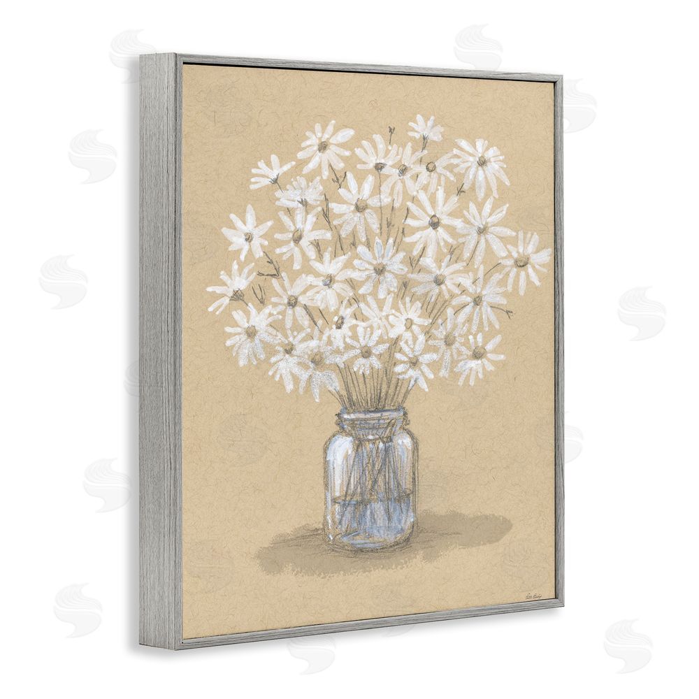Patti Bishop Daisies Jar Drawing Gray Framed Giclee Wall Art Print