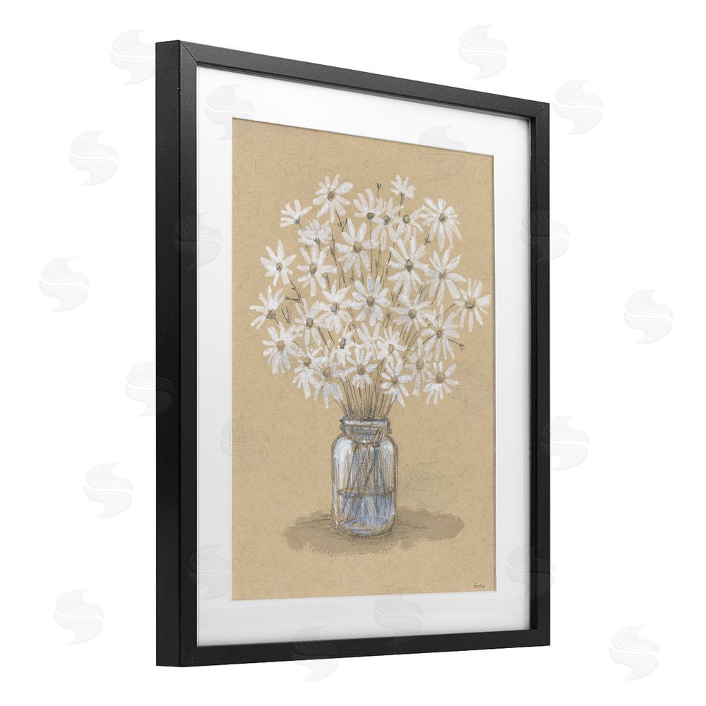 Patti Bishop Daisies Jar Drawing Black Framed Print Under Glass Wall Art