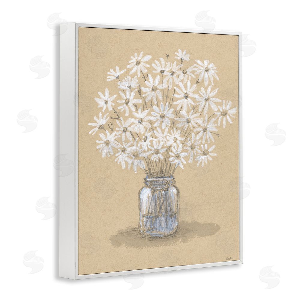 Patti Bishop Daisies Jar Drawing White Framed Giclee Wall Art Print