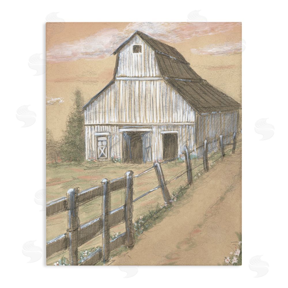 Patti Bishop Barn Fence Drawing Stretched Canvas Wall Art