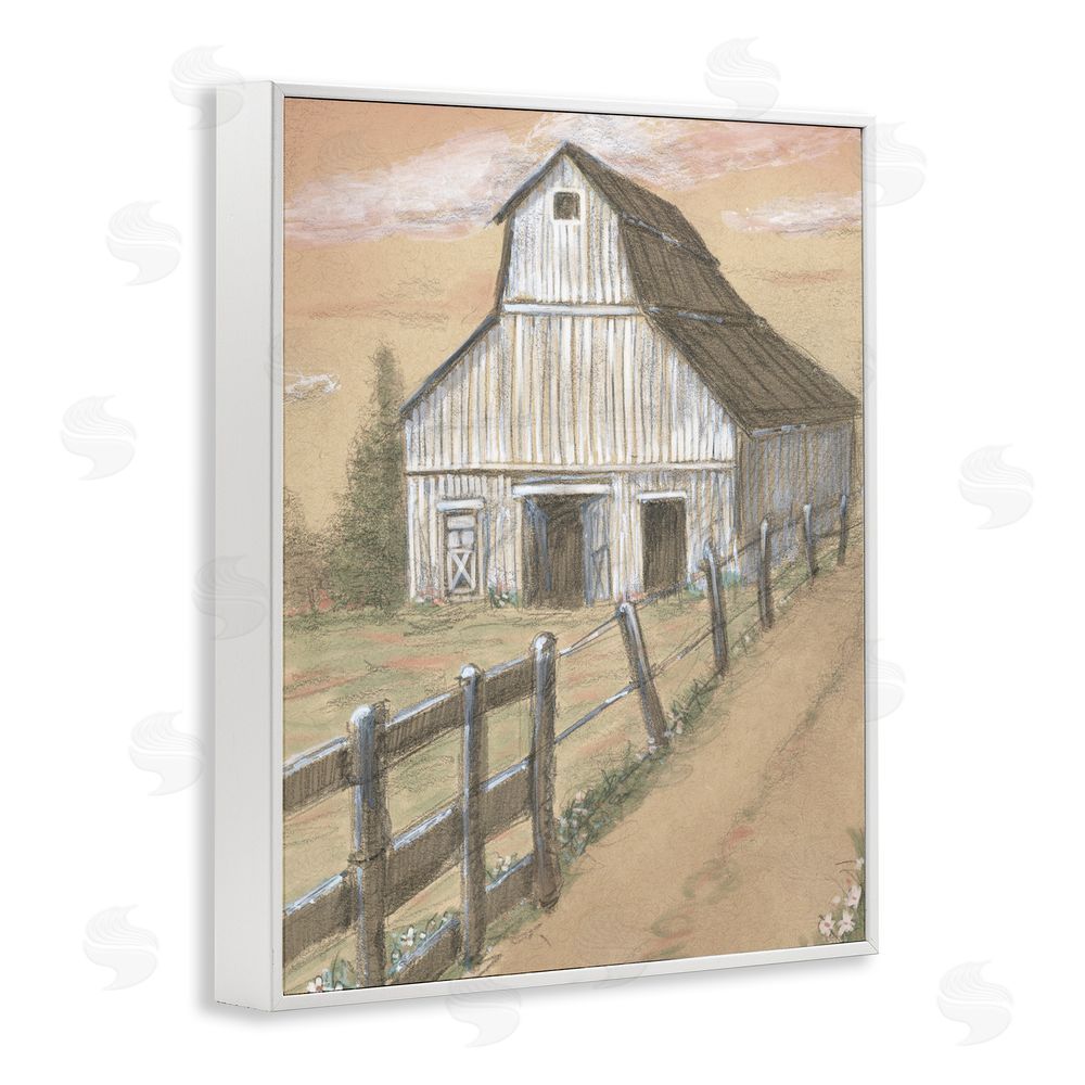Patti Bishop Barn Fence Drawing White Framed Giclee Wall Art Print