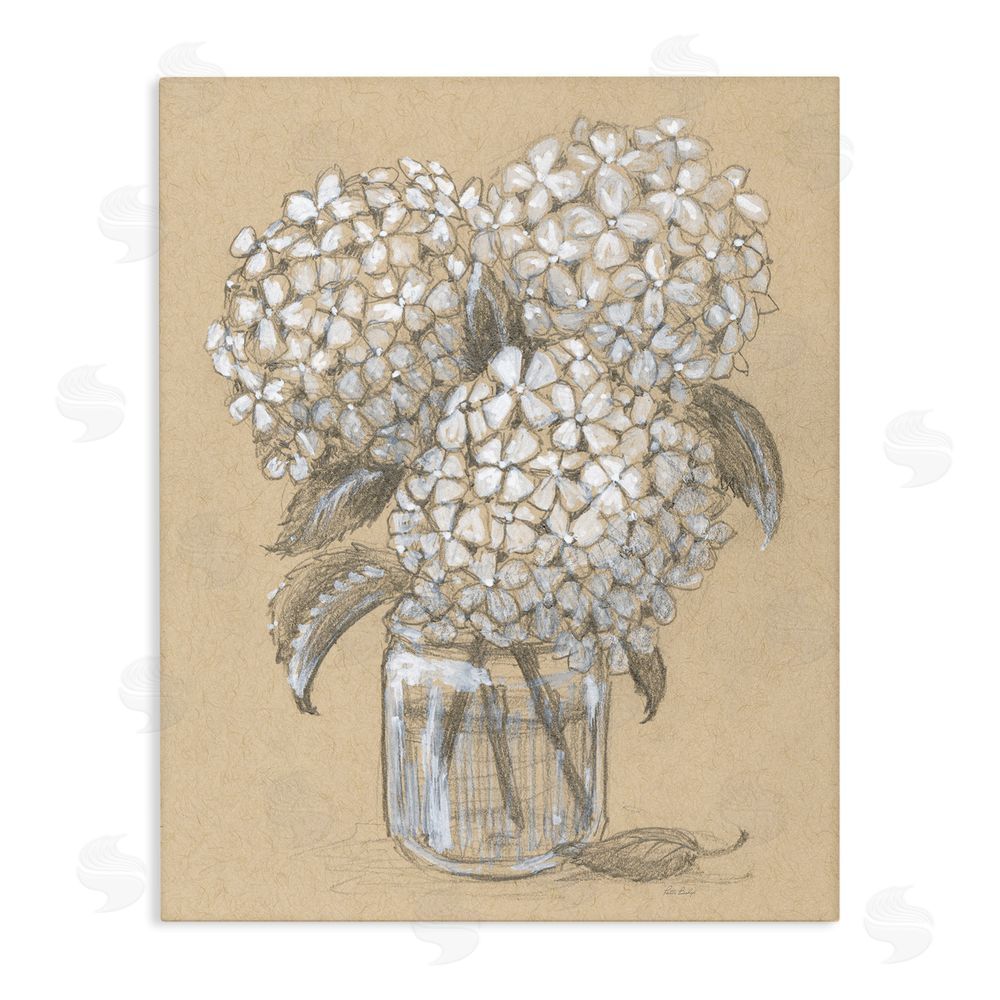 Patti Bishop Hydrangea Jar Drawing Stretched Canvas Wall Art Print