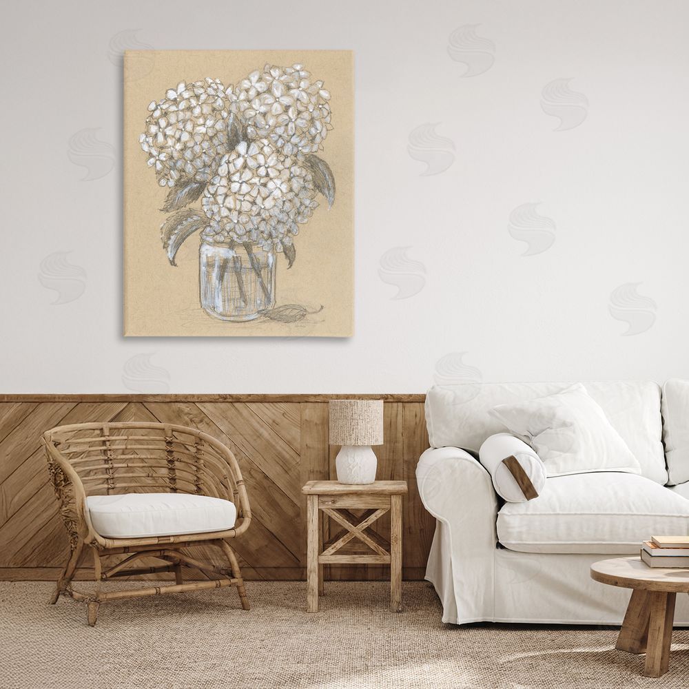 Patti Bishop Hydrangea Jar Drawing Canvas Wall Art Print in Room