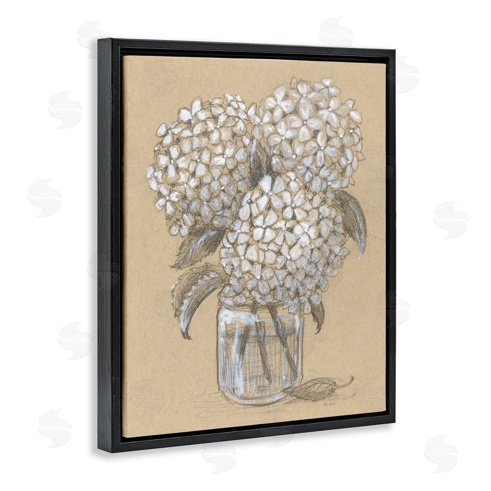 Patti Bishop Hydrangea Jar Drawing Black Floating Frame Canvas Wall Art Print