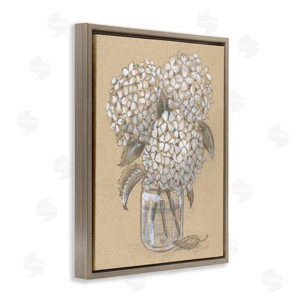 Patti Bishop Hydrangea Jar Drawing Brown Floating Frame Canvas Wall Art Print