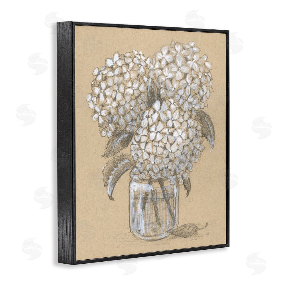 Patti Bishop Hydrangea Jar Drawing Black Framed Giclee Wall Art Print