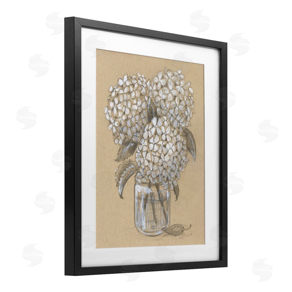 Patti Bishop Hydrangea Jar Drawing Black Framed Print Under Glass Wall Art