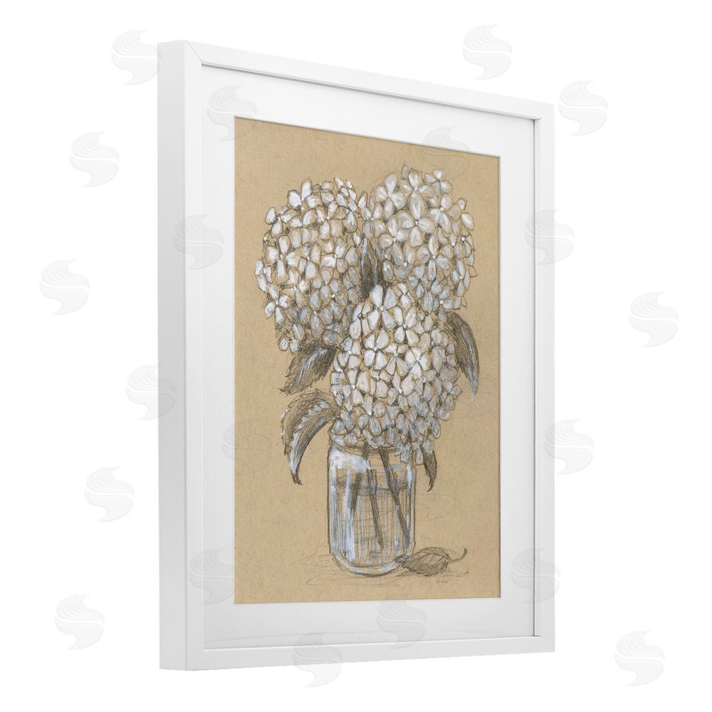 Patti Bishop Hydrangea Jar Drawing White Framed Print Under Glass Wall Art