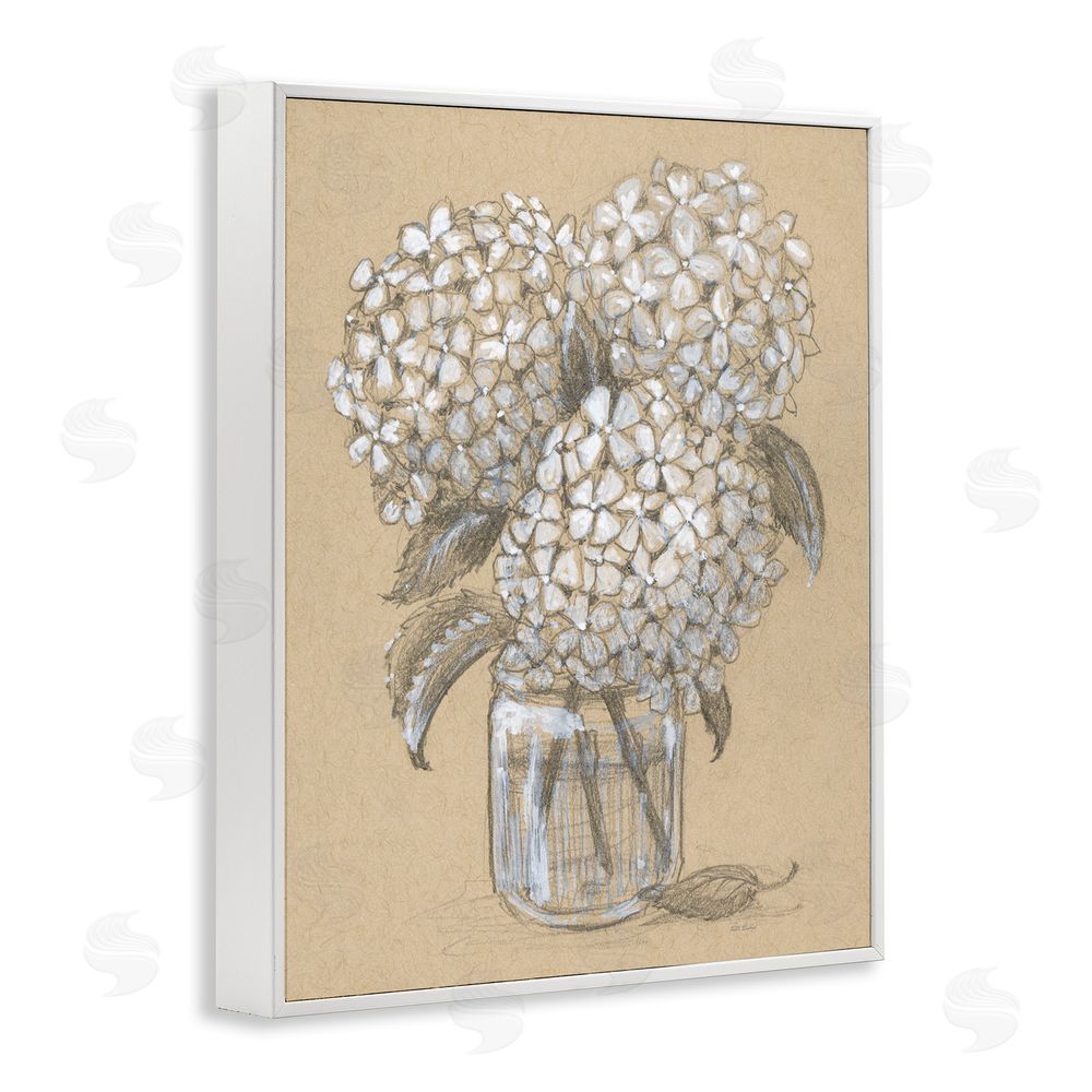 Patti Bishop Hydrangea Jar Drawing White Framed Giclee Wall Art Print