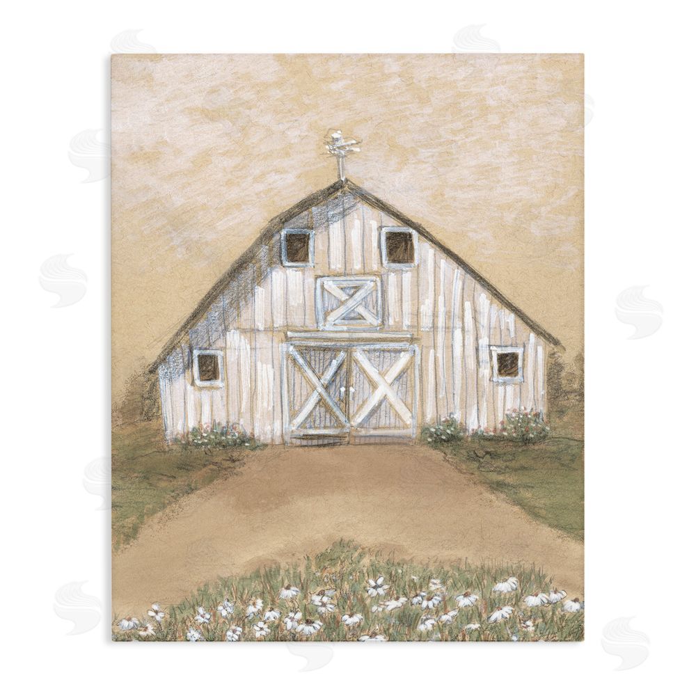 Patti Bishop Barn Lane Flowers Drawing Stretched Canvas Wall Art