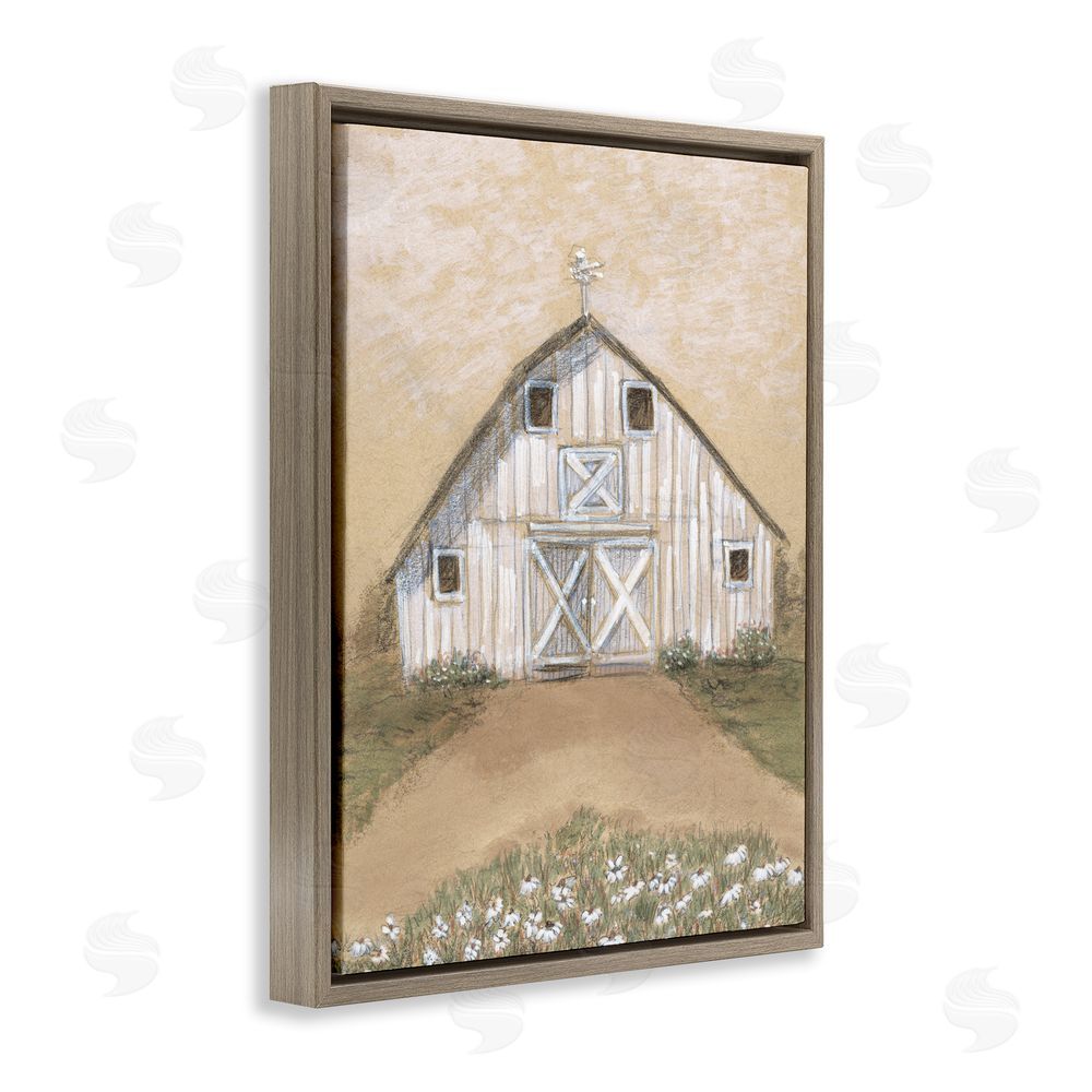 Patti Bishop Barn Lane Flowers Drawing Brown Floating Frame Canvas Wall Art Print