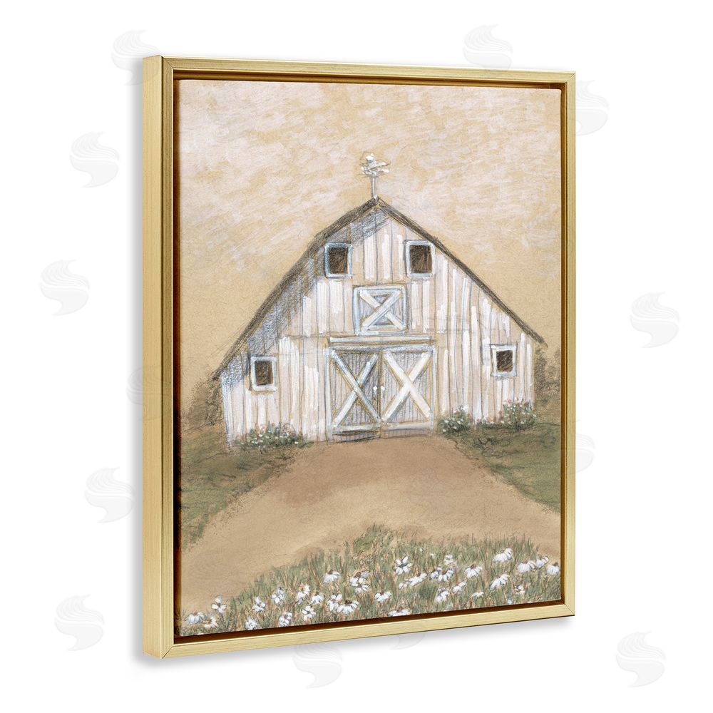 Patti Bishop Barn Lane Flowers Drawing Gold Floating Frame Canvas Wall Art Print