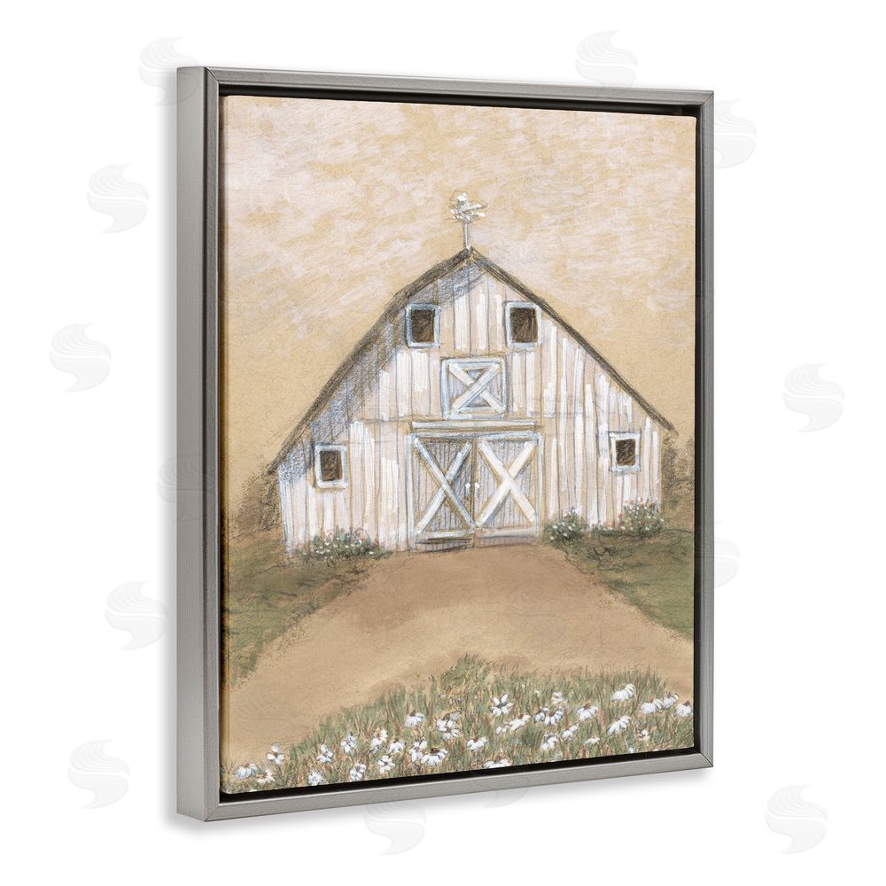 Patti Bishop Barn Lane Flowers Drawing Gray Floating Frame Canvas Wall Art Print