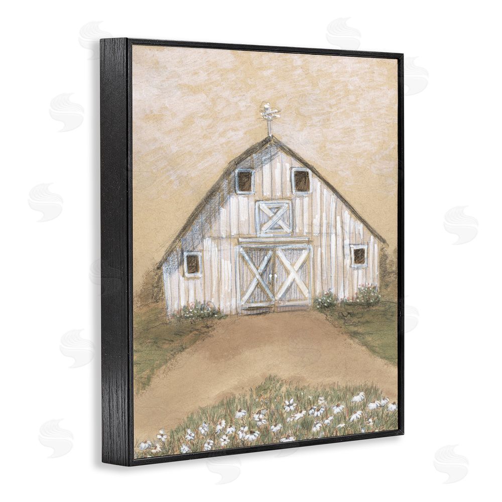 Patti Bishop Barn Lane Flowers Drawing Black Framed Giclee Wall Art Print