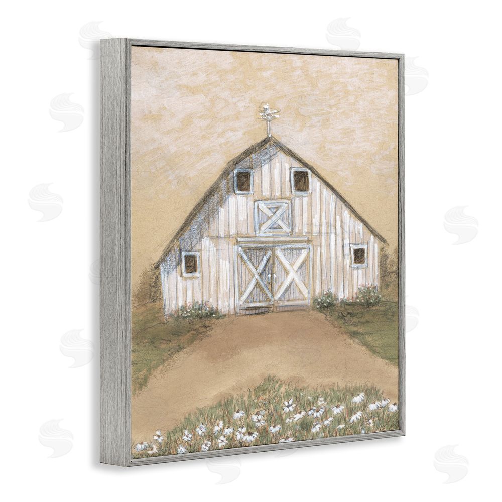 Patti Bishop Barn Lane Flowers Drawing Gray Framed Giclee Wall Art Print