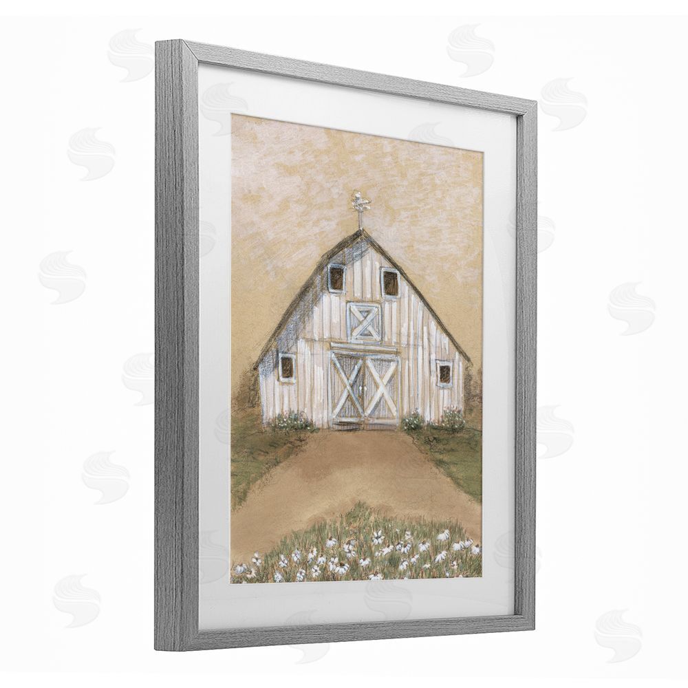 Patti Bishop Barn Lane Flowers Drawing Gray Framed Print Under Glass Wall Art
