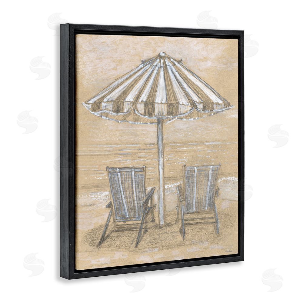 Patti Bishop Umbrella & Chairs Drawing Black Floating Frame Canvas Wall Art Print