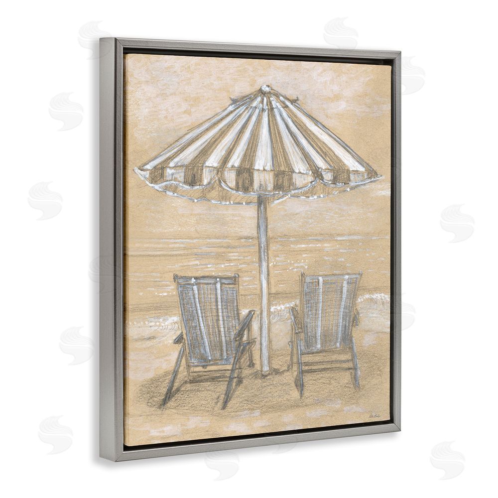 Patti Bishop Umbrella & Chairs Drawing Gray Floating Frame Canvas Wall Art Print