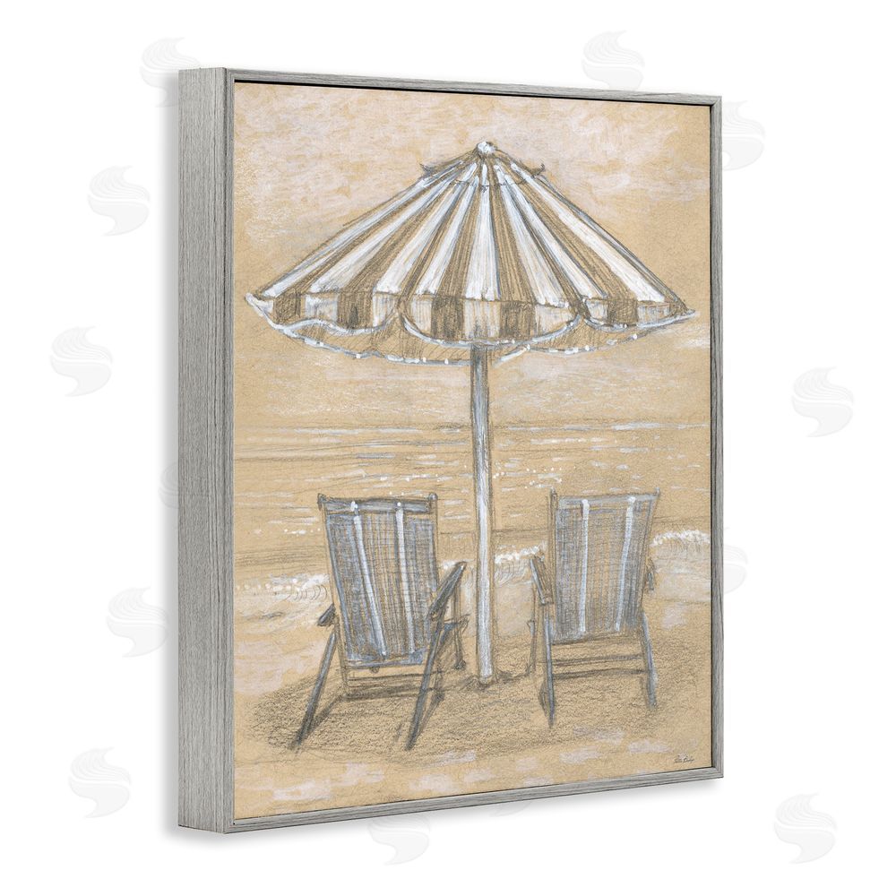 Patti Bishop Umbrella & Chairs Drawing Gray Framed Giclee Wall Art Print