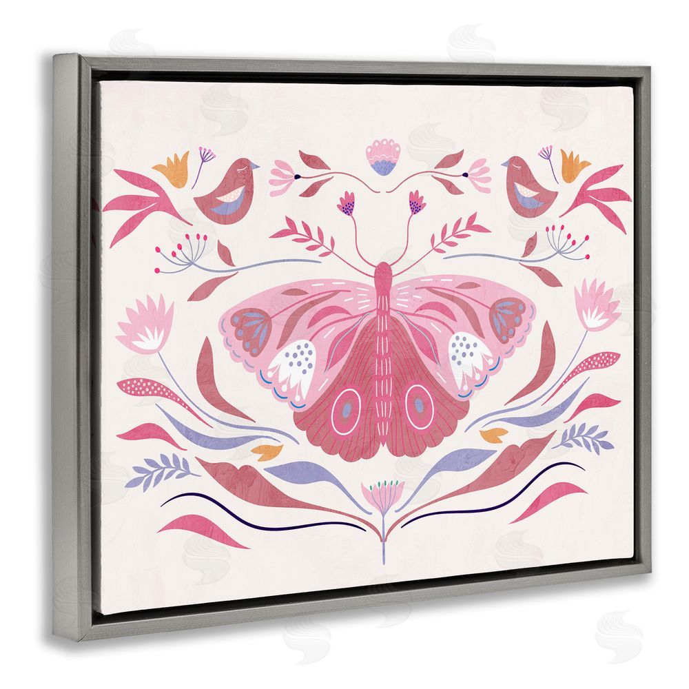Kim Allen Pink Boho Butterfly Gray Floating Frame Canvas Wall Art Print