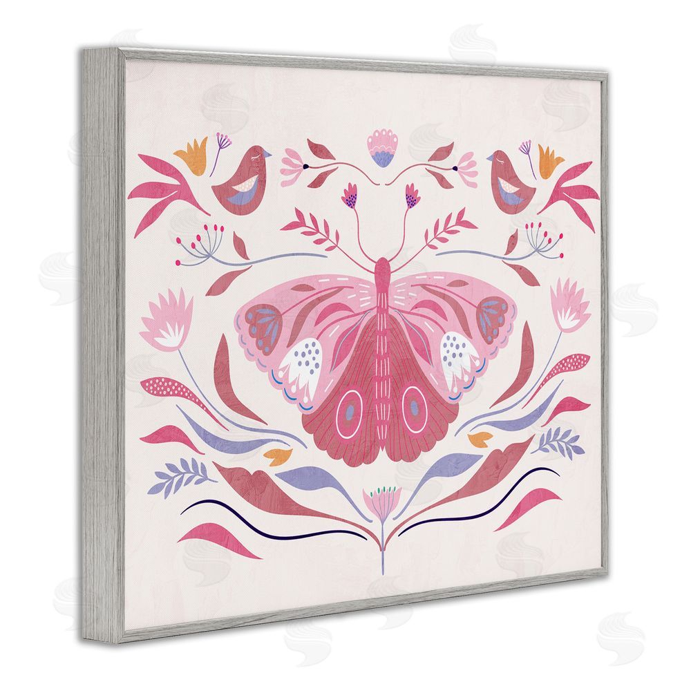 Kim Allen Pink Boho Butterfly Gray Framed Giclee Wall Art Print