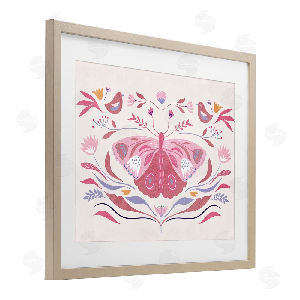 Kim Allen Pink Boho Butterfly Birch Framed Print Under Glass Wall Art