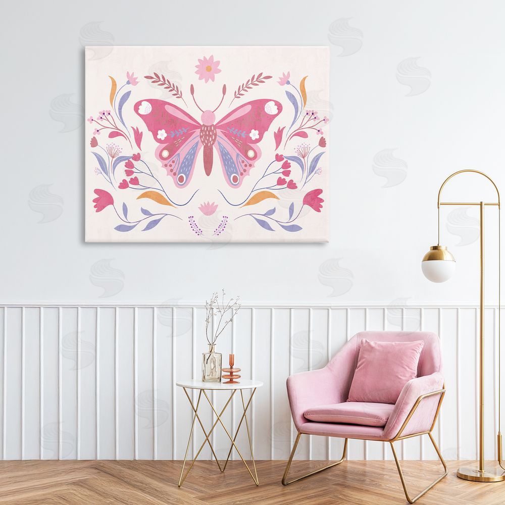 Kim Allen Whimsical Folk Butterfly Stretched Canvas Wall Art in Room