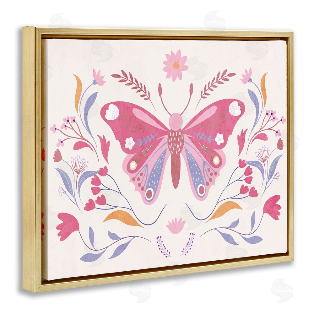 Kim Allen Whimsical Folk Butterfly Gold Floating Frame Canvas Wall Art Print