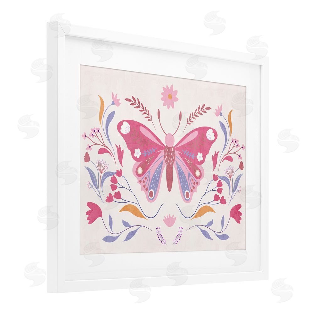 Kim Allen Whimsical Folk Butterfly White Framed Print Under Glass Wall Art
