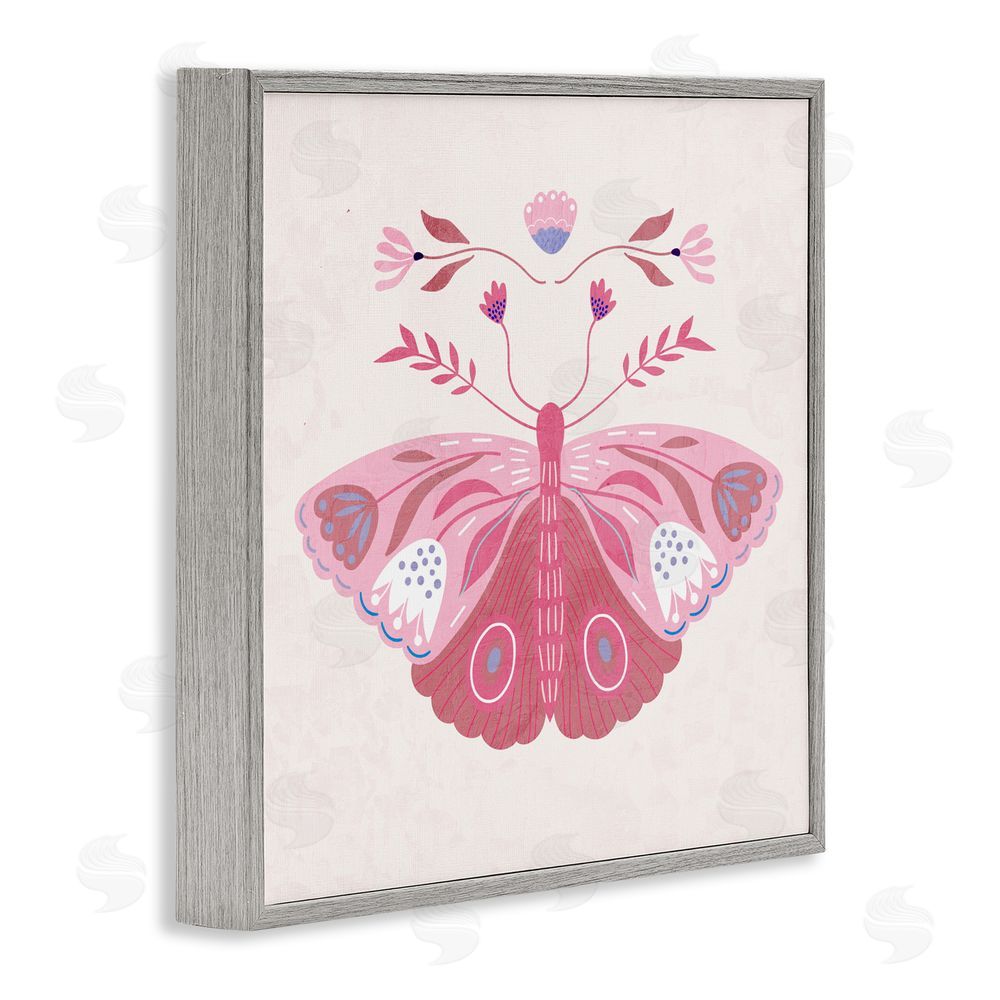 Kim Allen Boho Pink Folk Butterfly Gray Framed Giclee Wall Art Print