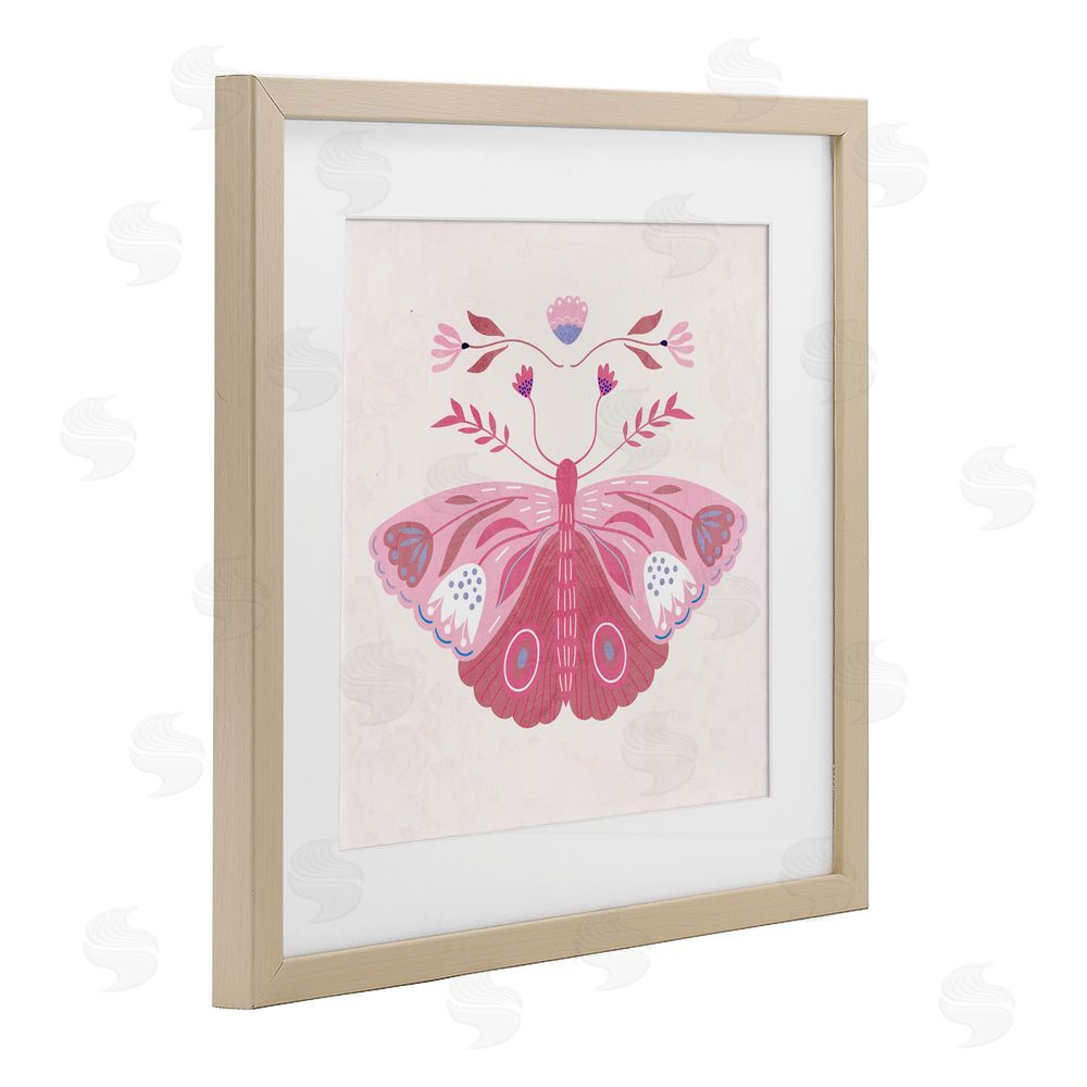 Kim Allen Boho Pink Folk Butterfly Birch Framed Print Under Glass Wall Art