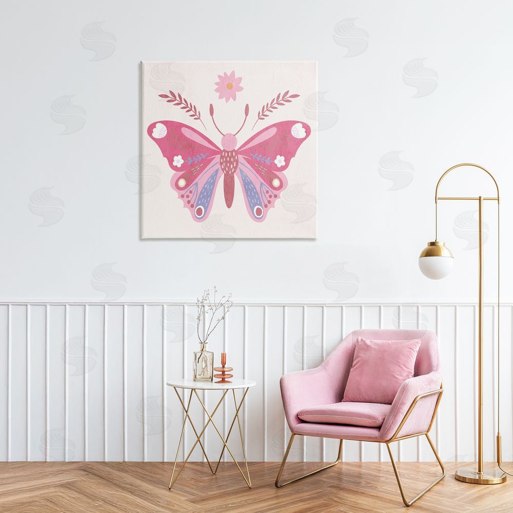 Kim Allen Folk Butterfly in Pink Canvas Wall Art Print in Room