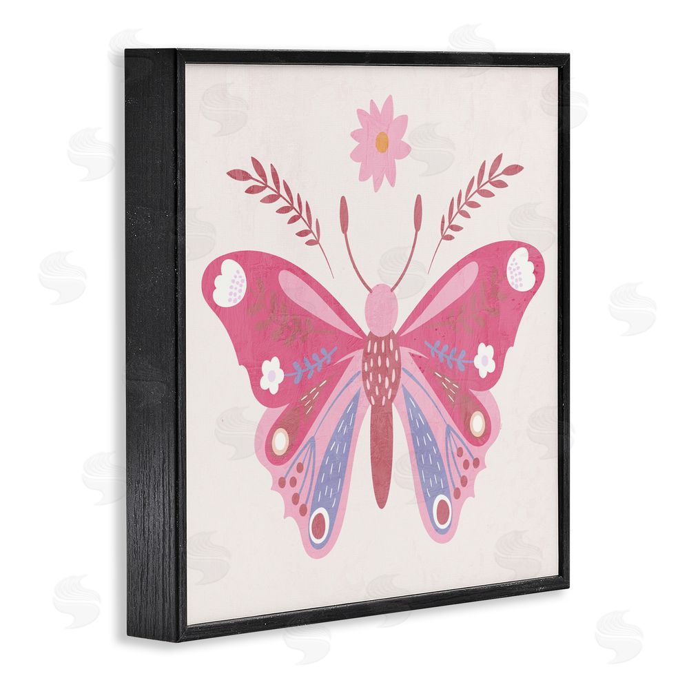 Kim Allen Folk Butterfly in Pink Black Framed Giclee Wall Art Print