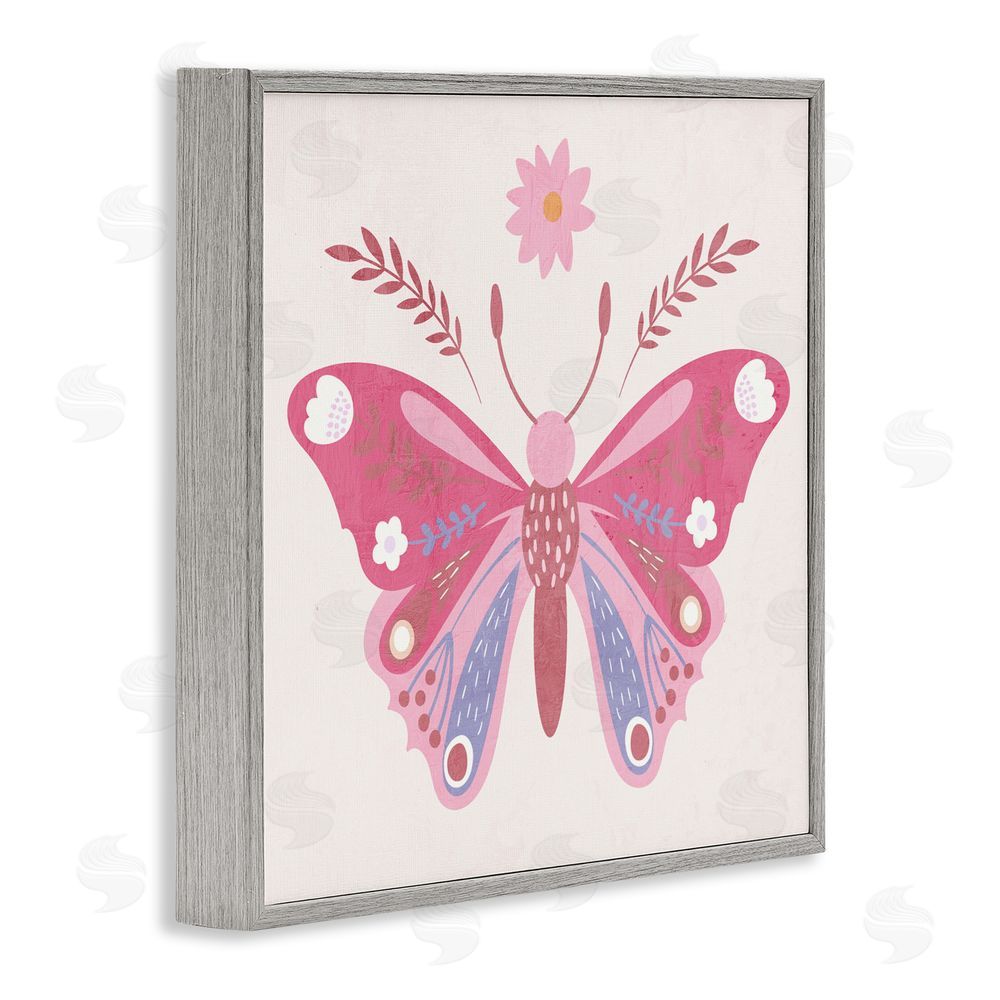 Kim Allen Folk Butterfly in Pink Gray Framed Giclee Wall Art Print