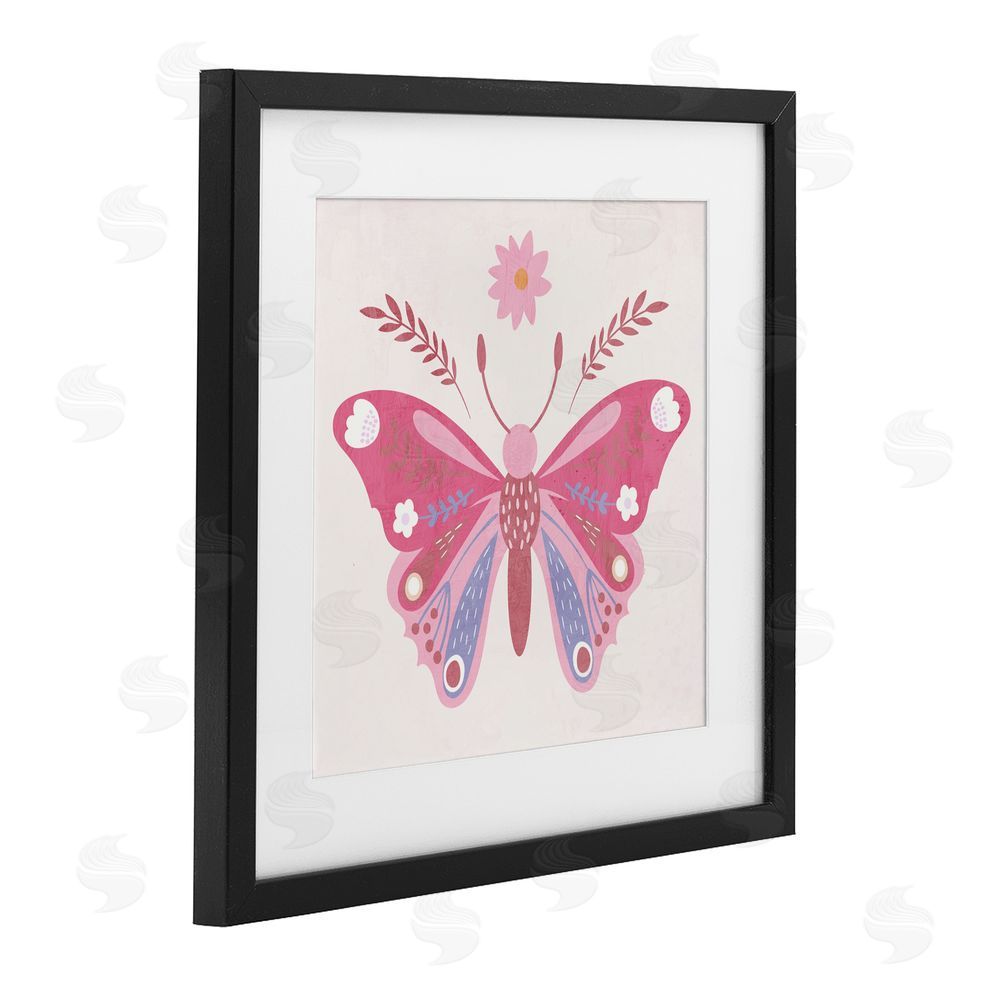 Kim Allen Folk Butterfly in Pink Black Framed Print Under Glass Wall Art