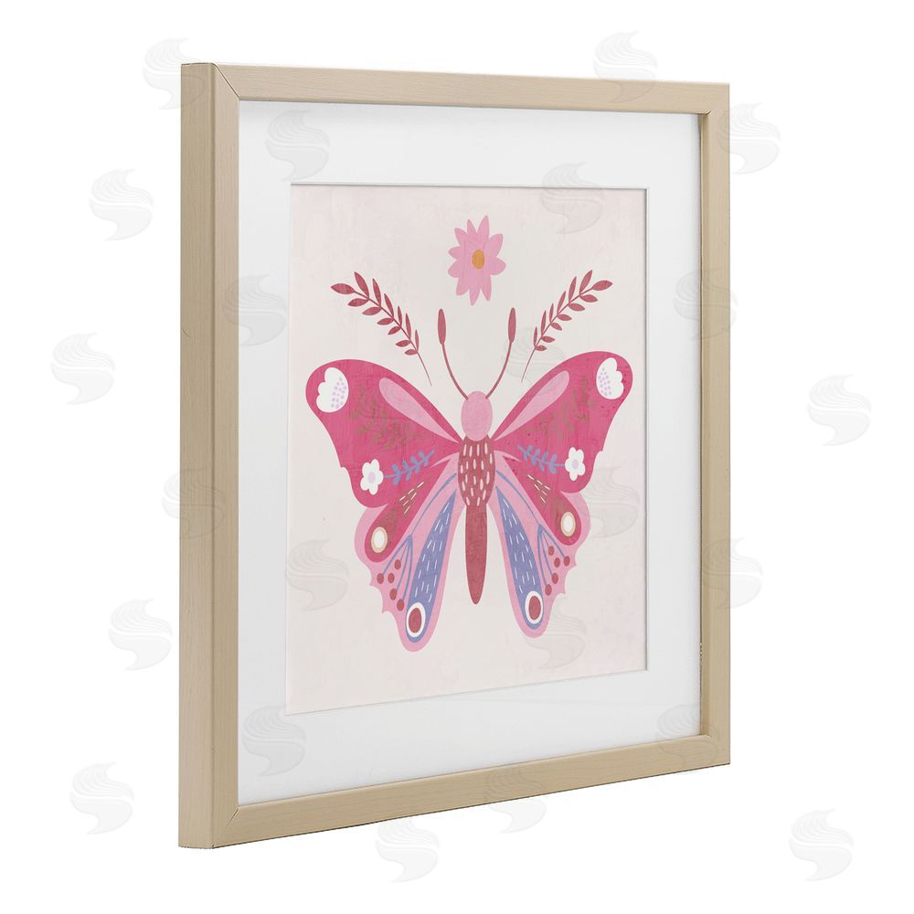 Kim Allen Folk Butterfly in Pink Birch Framed Print Under Glass Wall Art