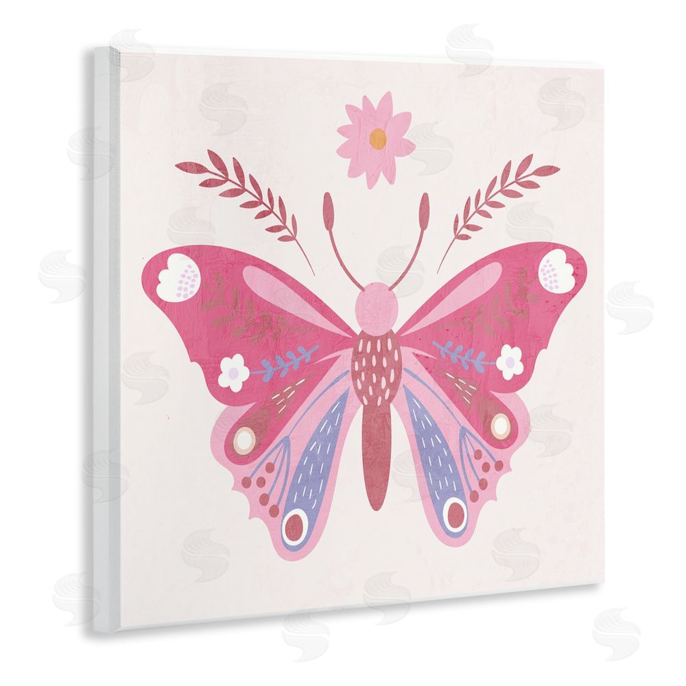 Kim Allen Folk Butterfly in Pink Wall Plaque Art Print