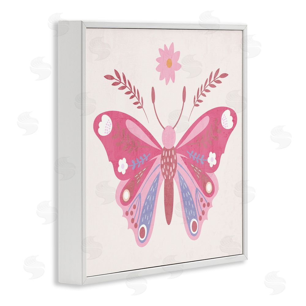 Kim Allen Folk Butterfly in Pink White Framed Giclee Wall Art Print